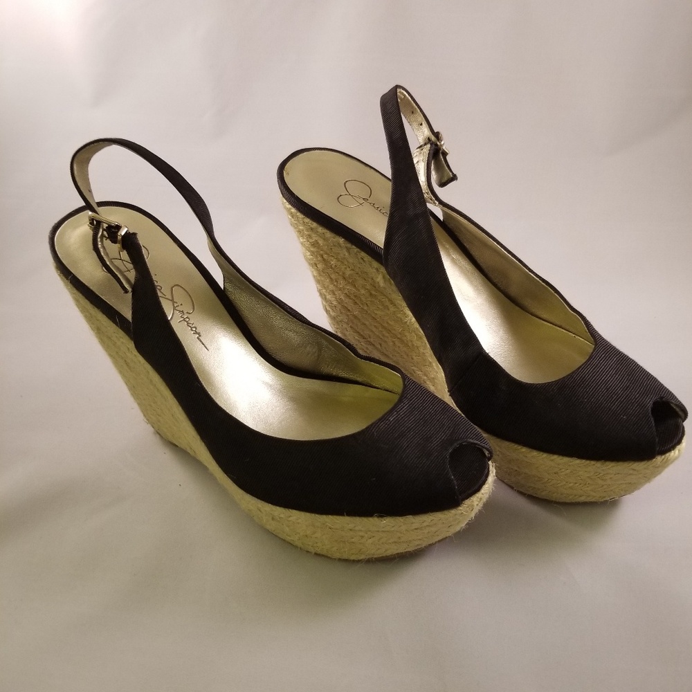 Jessica Simpson black wedge peep toe - Sz 7